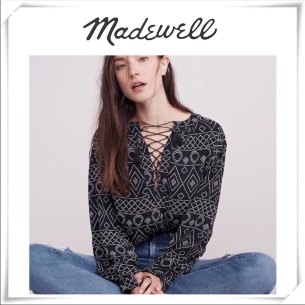 Madewell black and white peasant top